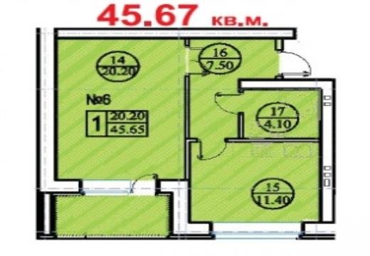 1 этаж 1-комнатн. 45.6 кв.м.