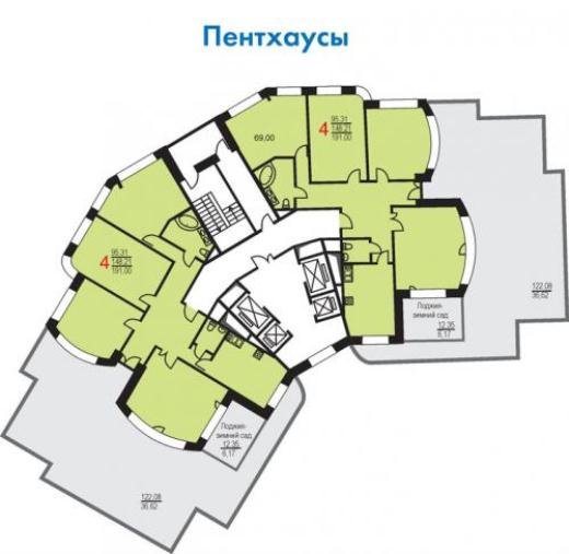 22 этаж 4-комнатн. 191 кв.м.