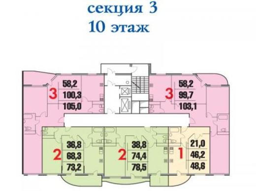 10 этаж 2-комнатн. 78 кв.м.