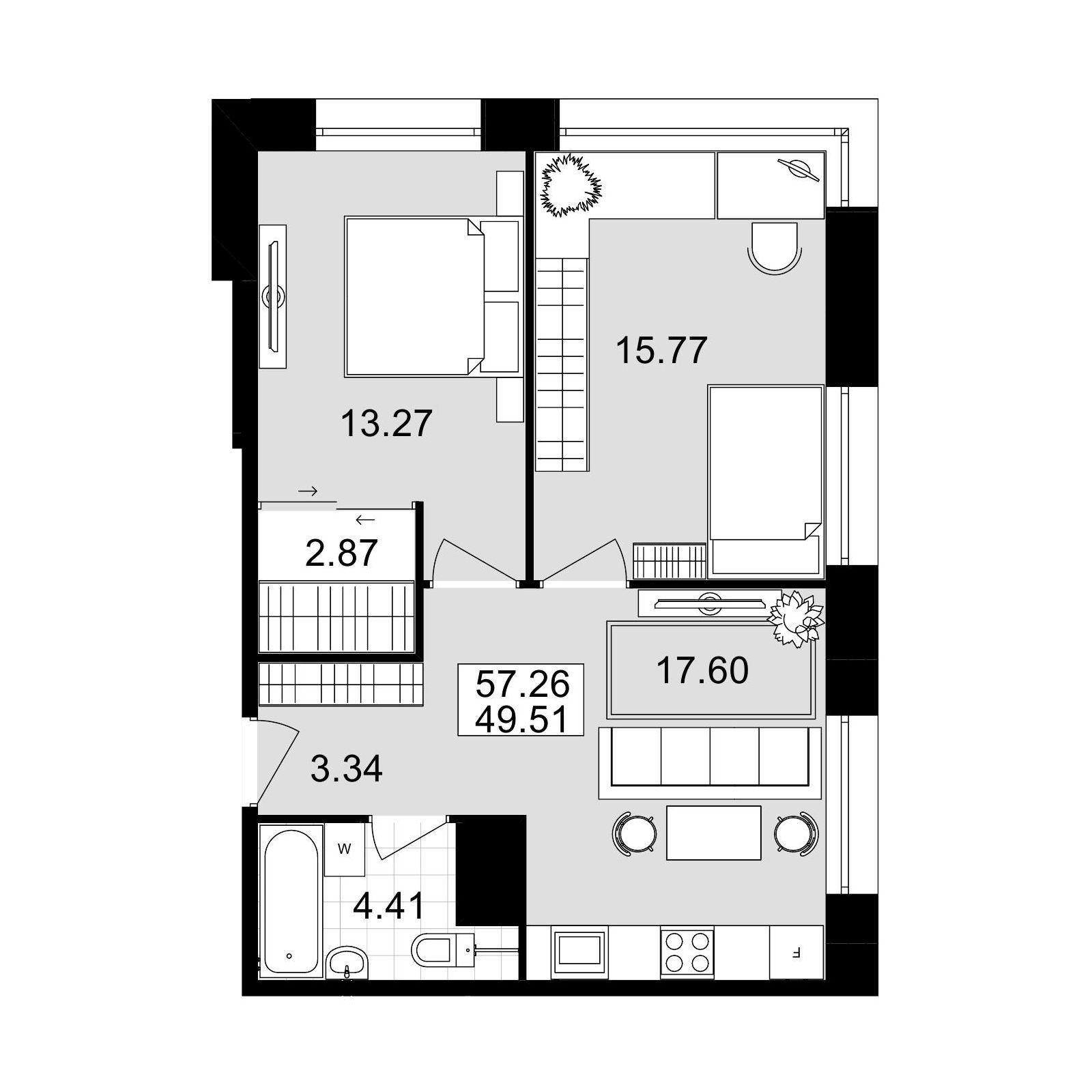 7 этаж 2-комнатн. 55.08 кв.м.