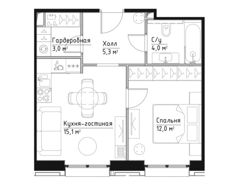 2 этаж 1-комнатн. 39.4 кв.м.